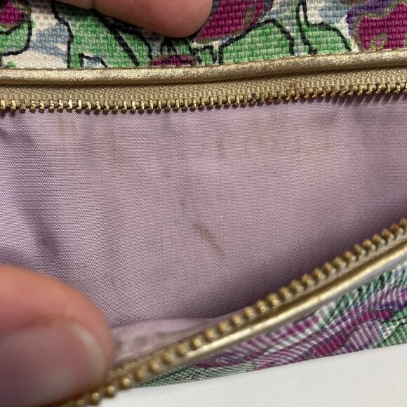 Vintage Coach Rare Ashley Floral Iris Tri-Fold Wallet Canvas and Leather Gold - Picture 6 of 12